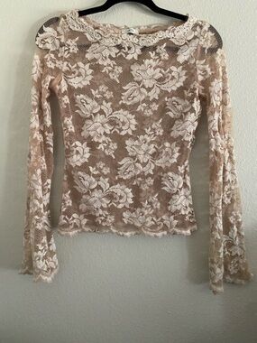 Vintage Cache Lace Sheer Top Bell Sleeve Y2K Small